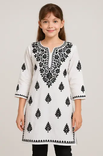Noor Black & White Chikankari Kurti 